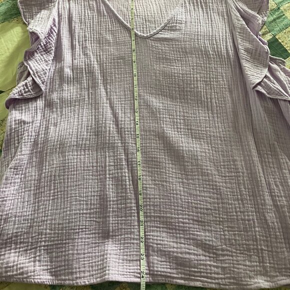 Nordstrom V-Neck Ruffle Sleeve Gauze Top Lavender Purple Size Large 2022 Caslon - Picture 5 of 6